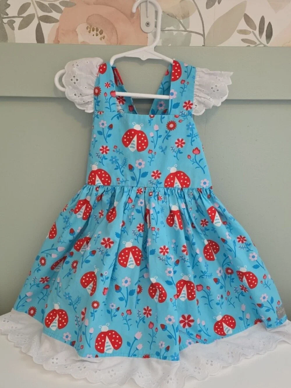 Eleanor Rose 4/5 Ladybug Pinafore Dress 4t 5t Smocked Brand Cottagecore